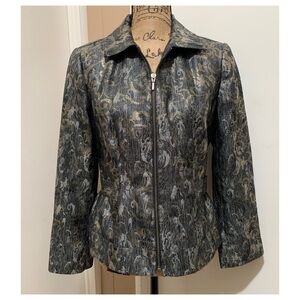 CHICOS Gold Metallic Floral Long Sleeve Blazer S